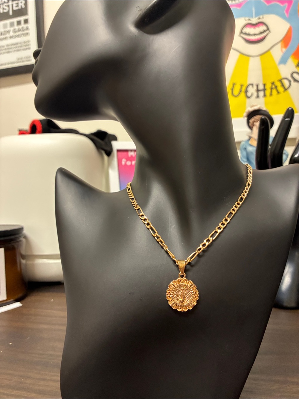 Vintage Boho Gold-Tone Sun Medallion “J” Pendant Necklace
